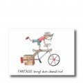 Postkarte "Fahrrad" mit Spruch: Fantasie bringt dich überall hin. Man sieht ein Kind auf einem Fantasiefahrrad